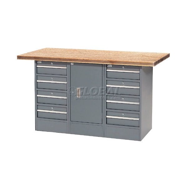 Global Industrial Workbench w/ Shop Top Square Edge, 8 Drawers & 1 Cabinet, 60inW x 30inD, Gray 239177 - main